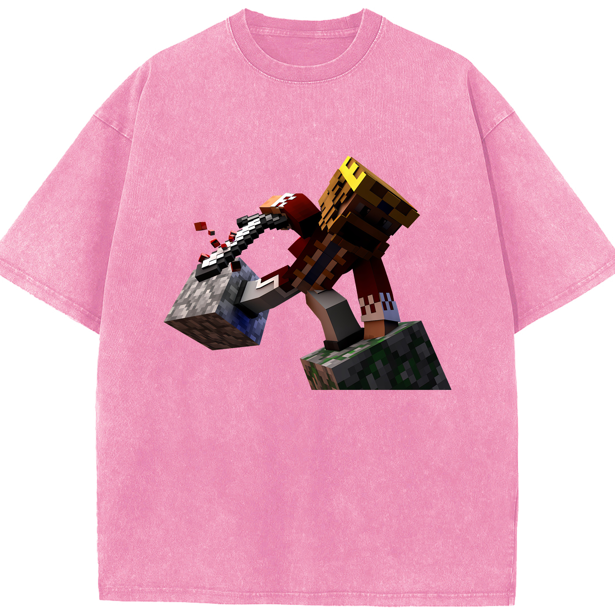 （画像用） マインクラフト ブロックの世界 Minecraft MC Block world 綿100% ヴィンテージ風 半袖Tシャツ（フロントプリント）